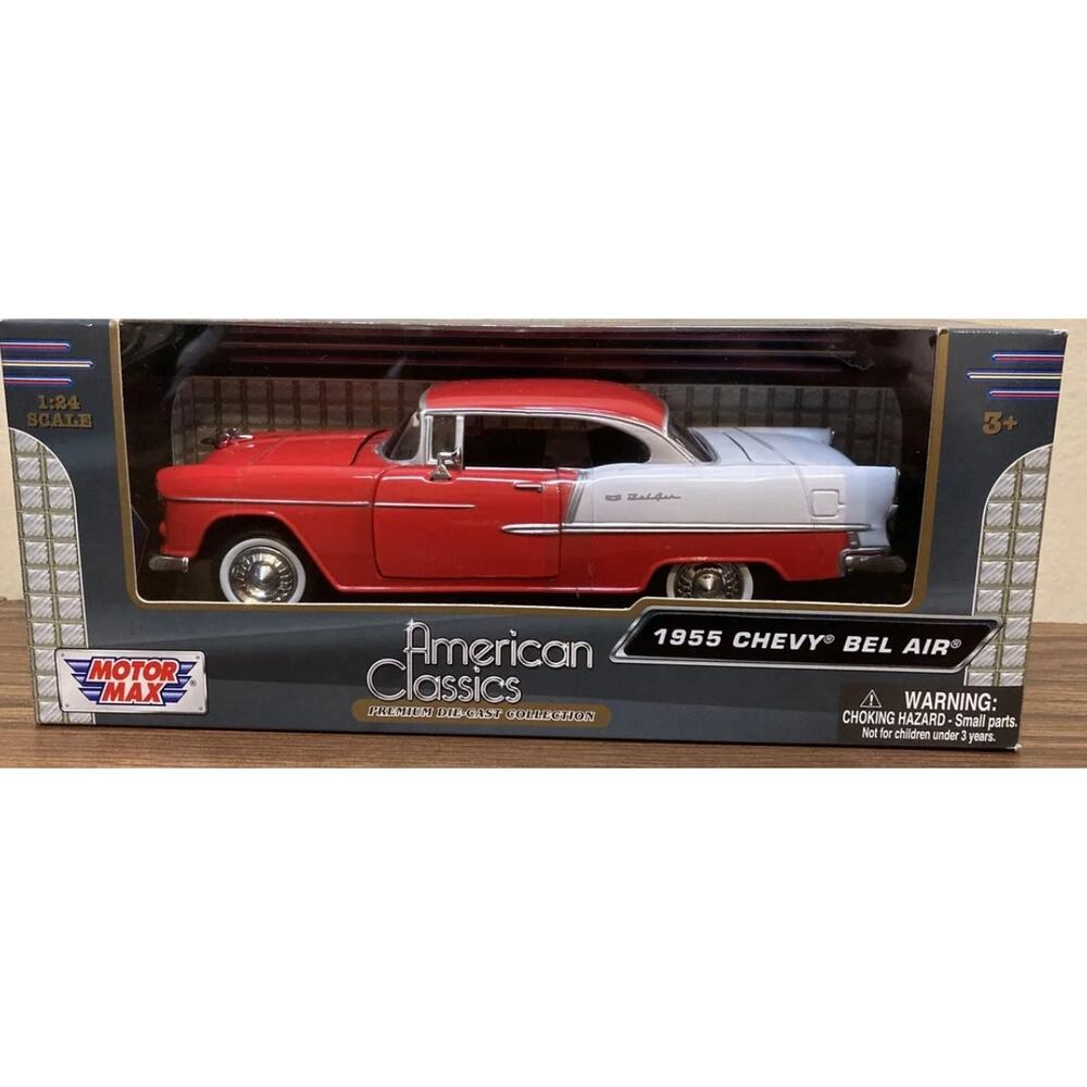 MotorMax 1955 Chevy Bel Air RED American Classics 1:24 Die Cast Car NEW in box